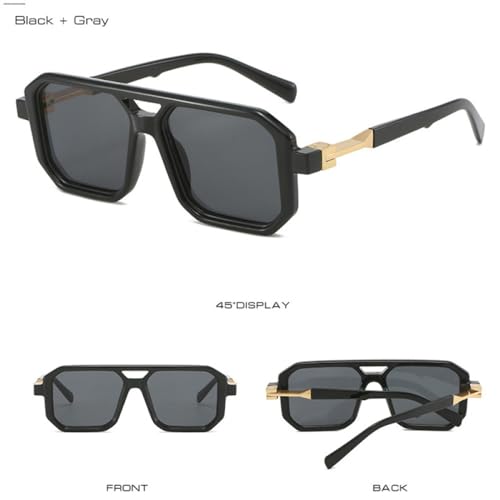 Lunettes de soleil carrées UV400 à double pont stylées et rétro - 3