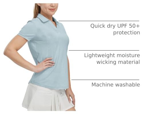 Image of BGOWATU Women's Short Sleeve Golf Tennis Polo Shirts V Neck Collared Workout Tops UV Protection Dry Fit
