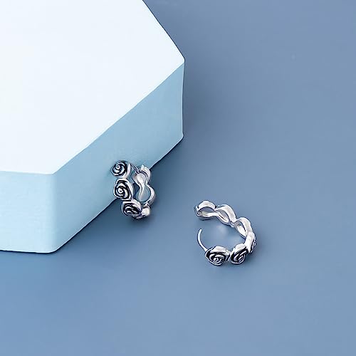 925 Sterling Silver Small Hoop Earrings Rose Flower Earrings for Women Hypoallergenic Huggie Hoops Earrings2