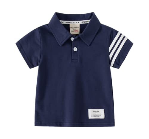 Infant Toddler Baby Boys Summer Solid Short Sleeve Shirt Lapel Soft Cotton Cute Embroidered Polo Tops for Kids (Navy,110/3-4 Y,Unisex,Big Kid,US,Age,3 Years,4 Years)