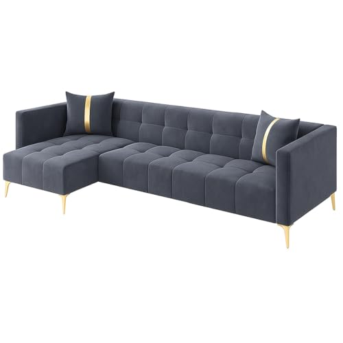 Image of FURNY Styliving 6 Seater Fabric LHS L Shape Sofa Set (Dark Grey) with Golden Finish Legs | Durable & Comfortable | Ideal for Living Room