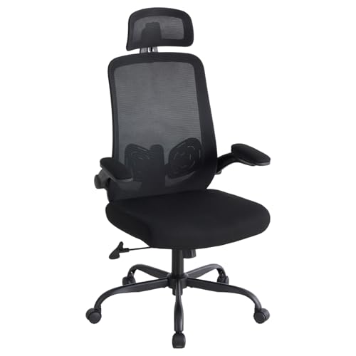 Sweetcrispy Ergonomischer Bürostuhl mit Kopfstütze & verstellbaren Armlehnen, 360° Drehfunktion, Höhenverstellbarer Gaming & Schreibtischstuhl für Homeoffice und Büro, Schwarz