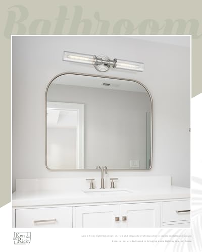 Image of Ken & Ricky Hardwired Modern 24 inch Wall Sconce,Brush Nickel | Clear Glass,Easy Install,Sconces Decor,1PK,Wall Light fixtures for Bathroom Mirror Living Room Hallway Bedroom