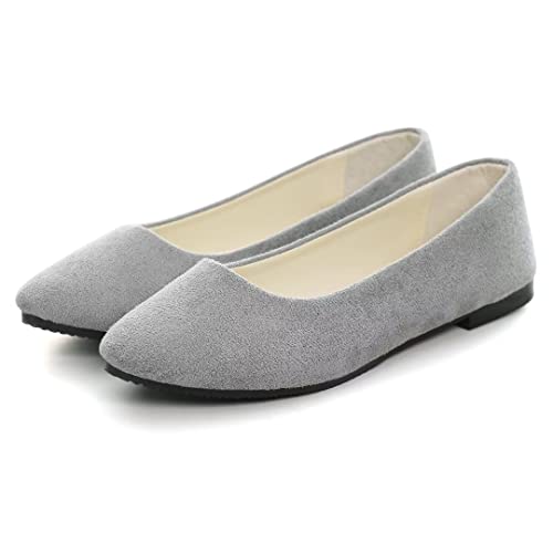 Stunner Women Cute Slip-On Ballet Shoes Soft Solid Classic Pointed Toe Flats Grey 38 #TOP3