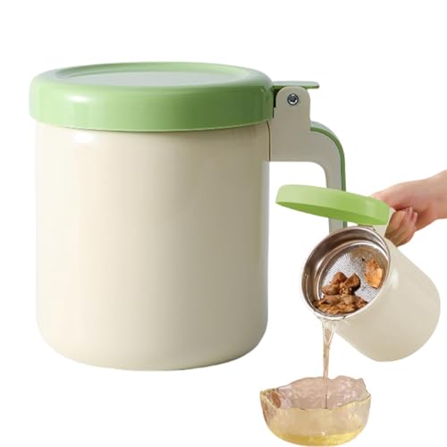 Contenedor de grasa para cocina, lata de acero inoxidable con colador de malla fina, separador de grasa, lata de aceite de cocina para almacenar aceite de freír carne y almacenamiento de grasa de