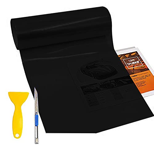 Image of KOMAS 12 inch X 48 inch Tint Vinyl Film Sticker Sheet Roll for Car Headlight, Tail Lights, Fog Lights with Squeegee + Cutter (Glossy Dark Black)