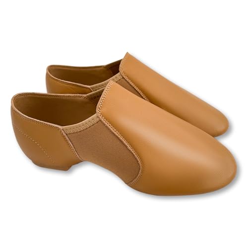 Jruzn Jazz Shoes for Girls: Leather Dance Shoes for Women - Slip-on Dancing Shoe for Unisex Adult and Boys Tan