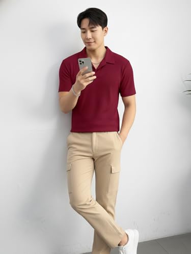 Image of madfrog Men's Solid Polo Neck Half Sleeve T-Shirt - Soft & Breathable Cotton Blend, Regular Fit Comfortable Casual Top for Office