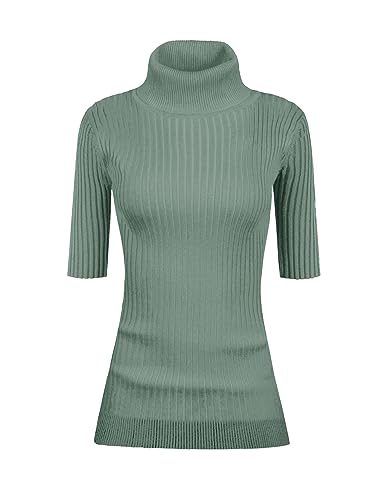 Image of v28 Women Turtleneck 1 /2 Half Sleeve Highly Stretchy Ribbed Knit Fitted Sweater