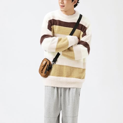 Pull en tricot à rayures col rond pulls amples contrastés homme