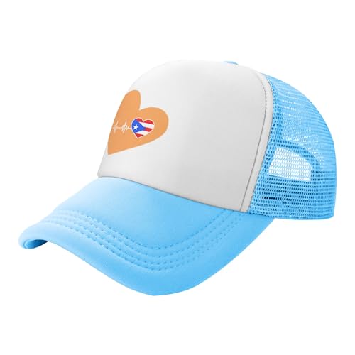 Puerto Rico Heartbeat Lightweight Mesh Baseball Hat Fishing Sun Cap Outdoor Casual Cap Sky Blue