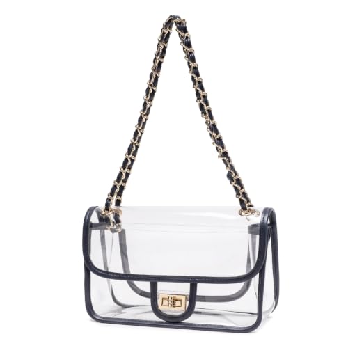 Image of Womens PVC Clear Purse Handbag with Chain Stadium Approved Clear Bag See Through Bag for Working and Concert
