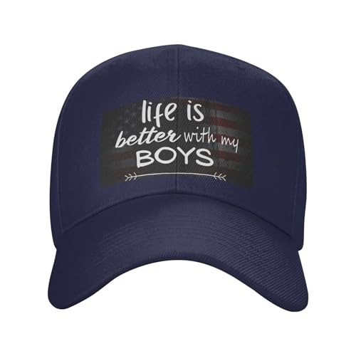 Life is Better with My Boys Fashionable Casquette Hat Breathable Adjustable Strap for Comfort Style Navy Blue2