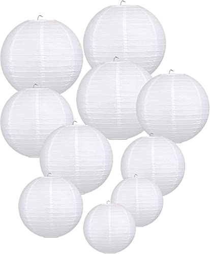 LIHAO 提灯 白 ちょうちん 紙提灯 ペーパーランタン 10個入 多サイズ お盆 提灯 お盆飾り 夏祭り 新盆 初盆 イベント 飾り付け 装飾 丸型 無地 白 ホワイト