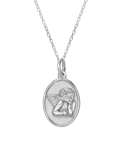 Sterling Silver Cupid Cherub Oval Frame Pendant Necklace, 18