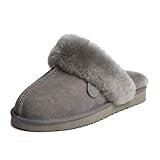 Dearfoams Women's Fireside Sydney Indoor/Outdoor Water Resistant Genuine Shearling Scuff Slipper, Wide Widths