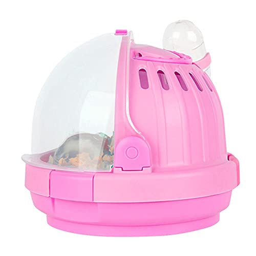 ポータブルペットハムスター透明ケージ小動物運搬船ハムスターキャリングボックスオウム用鳥かご屋外小型ペットトートボックスドリンクボトル付き (ピンク)