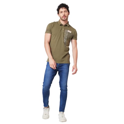 Image of Spykar Men's Slim Fit Ribbed Collar Half Sleeve Solid Casual T-Shirt