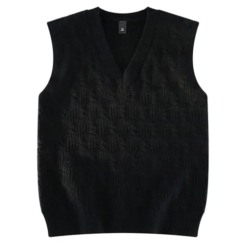 Men'S Fall Winter Casual Sweater Vest V-Neck Sweater Middle-Aged Sweater Sleeveless Vest Black M