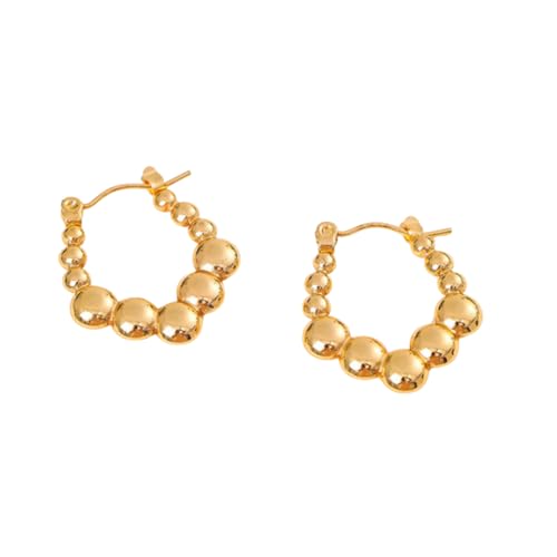 Image of KIMTI Gold Plated Hoop Earrings for Women - 18K Gold Plated Round Chunky Hoops | Lightweight Anti Tarnish Hypoallergenic Korean Style | Daily Wear Earrings for Girls and Women