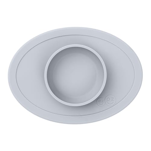 Image of ezpz Tiny Bowl (Gray) - Silicone Suction Placemat + Bowl for Infants - 6 months+ - Baby Led Weaning Supplies - Fits All Highchair Trays