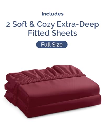 Image of CGK Linens 2 Pack Extra Deep Full Fitted Sheets - Burgundy