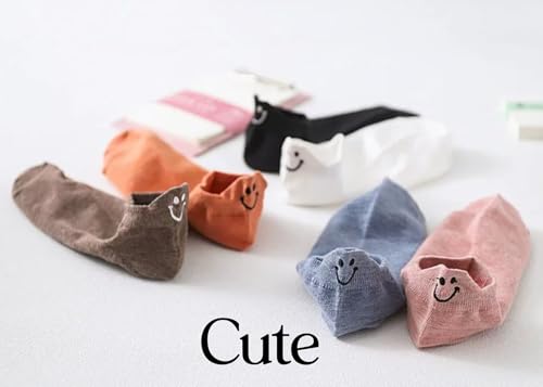 Cute Socks 10 Pairs No Show Socks Set Emoji Embroidered Multicolor for Sneakers Arch Extend No Slip Japanese Style4