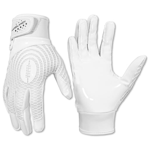 HANDLANDY Youth Football Gloves, Kids Sticky Receiver Gloves,Super Grip Football Glove Best Gift for Boys,Girls Small-Adult Cream White-Adult