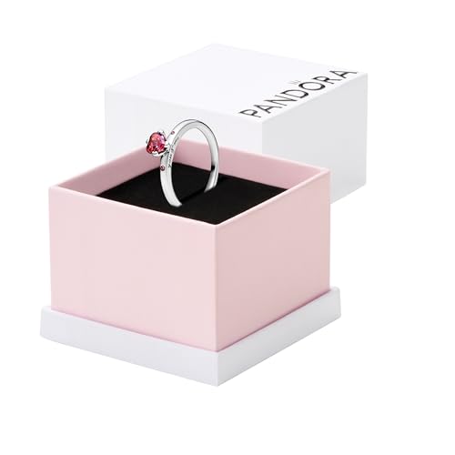 Pandora You & Me Sparkling Red Heart Ring - Sterling Silver Ring for Women - Layering or Stackable Ring - Gift for Her Sterling Silver with Red Cubic Zirconia - Size 6 - With Gift Box