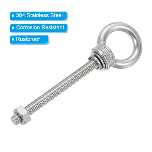 Image of PATIKIL M6 x 70mm Lifting Shoulder Eye Bolt, 3Pcs 304 Stainless Steel Lifting Ring Threaded Eyebolt with Nuts Washers for Hanging Hammocks Articles