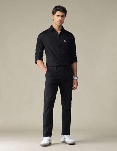 Image of U.S. Polo ASSN. Solid Tailored Fit Cotton Shirts for Men - 100% Cotton, Full Sleeve Mens Casual Shirts