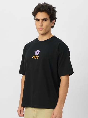 Image of The Souled Store Naruto Shippuden: Pain Men and Boys Short Sleeves Round Neck Black Graphic Printed Cotton Oversized T-Shirts