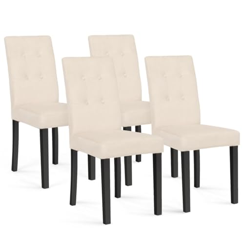 IDMarket - Lot de 4 chaises POLGA capitonnées en Velours Beige Pieds Noirs