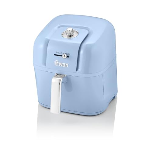 Swan Retro SD10510BLN Freidora Aire Caliente sin Aceite, Capacidad 6 Litros, Air Fryer, Regulador de Temperatura, Temporizador, Antiadherente, Parada Automática, Diseño Vintage, Compacta, Azul