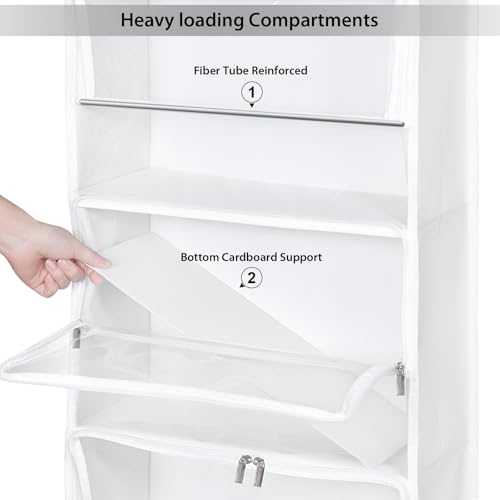 Image of Univivi Hanging Yarn Storage Organizer with 6 Zipper Closure Compartments, Large Capacity Knitting Organizer Storage, Over the Door Hanging Yarn Holder for Knitting Needles, Crochet Hooks(Clear White)