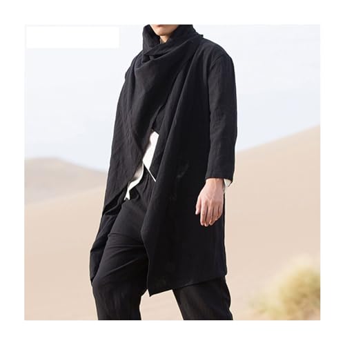 Men's Long Sleeve Cotton Linen Poncho Cape Coat Long Jacket Cardigan Outwear Top Coat with Irregular Cape ﻿3