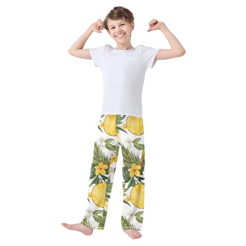 Pineapple White Flower Pajama Pants Long Sleep Pant Soft PJ Bottoms Sleepwear2