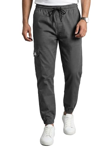 Image of Beyoung Cotton Solid Elastic with Drawstring Cargo Joggers for Men | Regular Fit | 2 Spacious Pockets | Smooth Texture