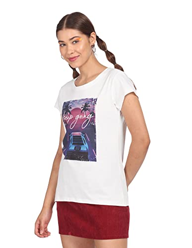 Image of Women White Cotton Graphic Print T-Shirt