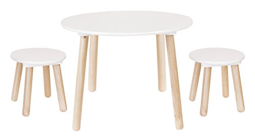 JaBaDaBaDo – 'Niños Asiento Grupo mesa redonda + 2 Taburete Silla Mesa Infantil Niños habitación infantil, diseño Muebles blanco madera natural