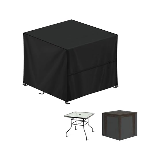 LAMUNI Housse Table de Jardin, 90x90x90cm Bâche Salon de Jardin Carré Housse Protection Salon de Jardin Imperméable Bache Table de Jardin, Anti-UV, 420D Oxford...