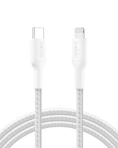 Image of Belkin Apple Certified Braided USB C to Lightning Cable 2 Meter - MFi Certified 18W Power Delivery iPhone Charger Cord - Apple Charger USB C Cable - Fast Charging for iPhone 14, iPhone 13 - White