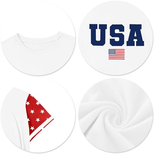 Image of CAZYCHILD Girls 4th of July USA Shirt American Flag Patriotic T-Shirt Independence Day Outfit for Kids 5-14Years