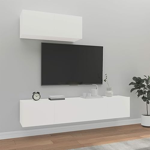 Homgoday Ensemble de meubles TV 3 pièces en contreplaqué blanc, meuble pour TV, salon, salle à manger, table basse, télévision, équipement de musique,...
