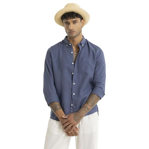Image of SNITCH Aurelio Blue Plain Linen Shirts