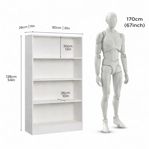 Image of DeckUp Muvo 4-Shelf Engineered Wood Book Shelf and Display Unit (White, Matte Finish)