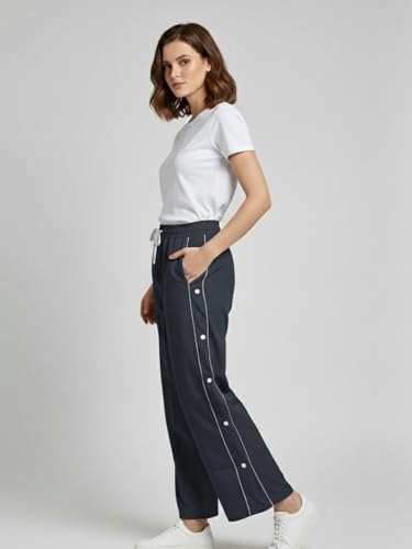 Image of ADDYVERO Women Cargo Dark Grey Lose Fitting with Side Pockets Detailing High Waisted Casual Pant (Dark Grey, 34)