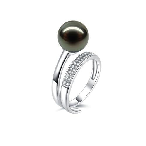 Gift for Wife Tahitian Black-Pearl-Rings-Gifts for Women - Wedding Birthday Anniversary-Mom Her Mothers Day Valentines Day Christmas-18K Gold Plated Sterling Silver Ring Fine Jewelry