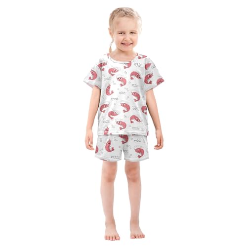 Pajama Short Sets Cute Shrimp Pattern Soft Cotton Summer Sleepwear 2 Piece PJS Size 5-14T4