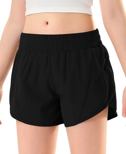 DOCUMO Girls Athletic Shorts with Zipper Pocket, Liner Quick Dry Running Shorts for Kids Teen Girls Active Sports Shorts